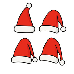Hand drawn cartoon Santa Claus hat set, vector illustration
