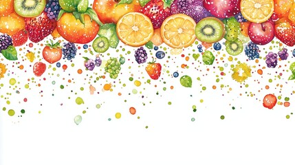 Tropical summer fruit and leaves frame with copy space on white background.