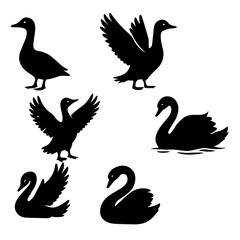 Obraz premium Set of Goose Silhouettes, vector illustration