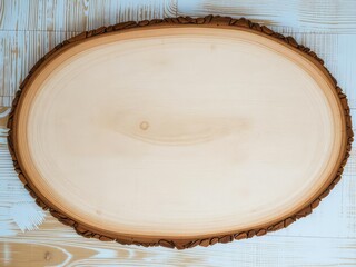 Oval Wooden Board on Textured White Surface with Natural Wood Grain