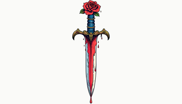 Gothic patterns featuring tattoo elements with blood droplets, a dagger with a rose handle and serrated blade
