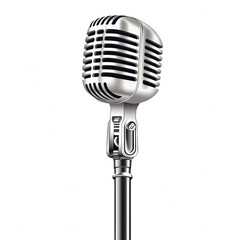 Fototapeta premium Classic microphone design featuring a polished chrome finish and retro styling. cut out. transparent background