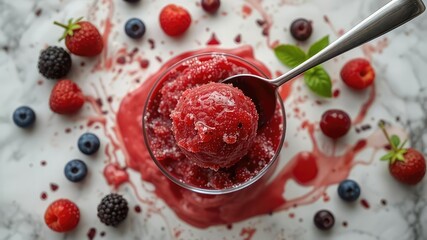 Red Berry Sorbet Scoop - Summer Dessert Delight