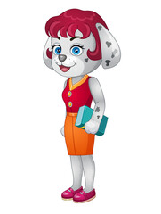 Vector illustration of gray dog ​​teacher character. Cute, furry.