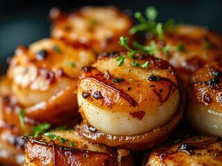 Seared Bacon-Wrapped Scallops - Close-up Gourmet Dish