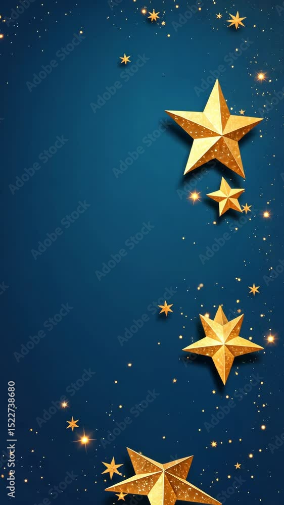 Poster a blue background with gold stars. the stars are in a row and are spaced out. the stars are not touc