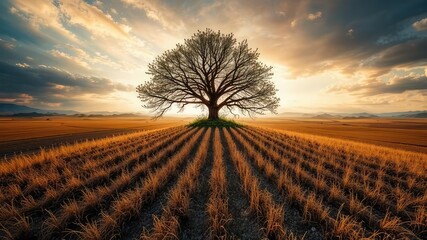 Solitary Tree on a Dusty Field