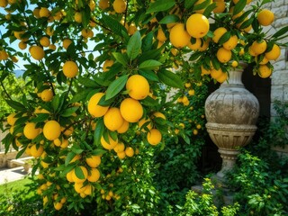 Sunny Lemons on Ancient Stone Structure
