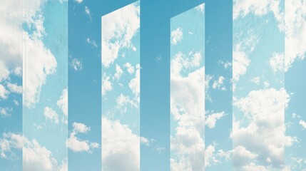 Modern apartment towers with reflective windows mirroring the blue sky and scattered clouds