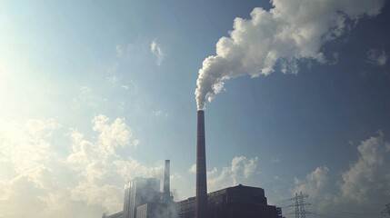Urban industrial landscape in Duisburg with a towering smokestack, showing resilience and history under a blue sky