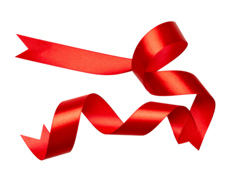 Red Gift Ribbon with Curled Ends and Shiny Texture, floating look, isolated on transparent background