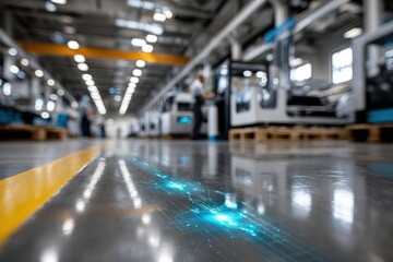 Fototapeta premium A dynamic manufacturing floor depicting advanced machinery and technology, illustrating the progression of industry and innovation in modern production environments.
