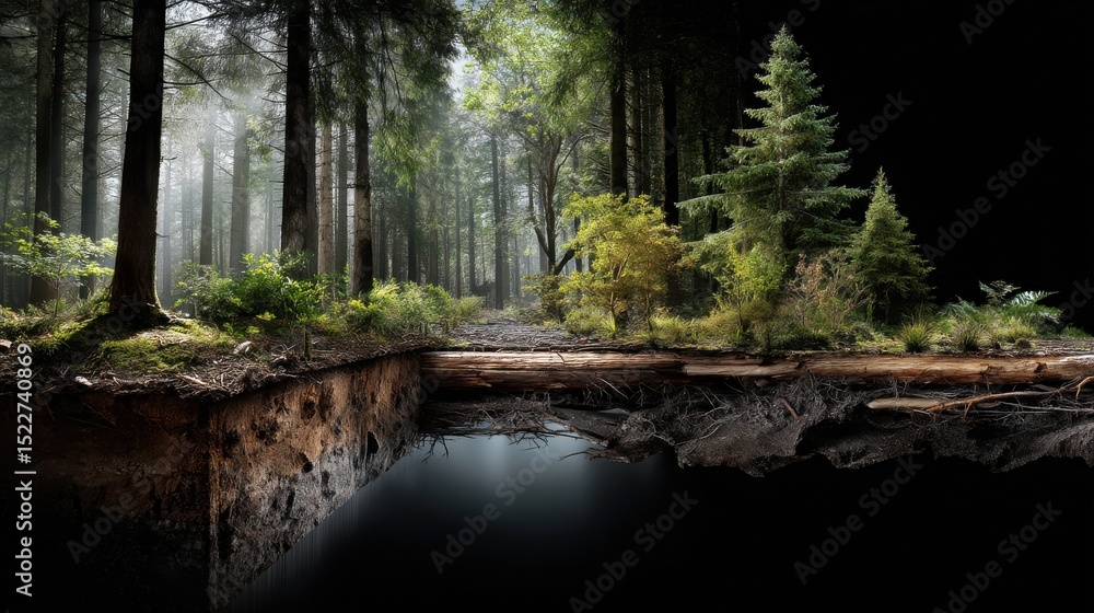 Poster a forest with a pond in the middle