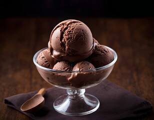 chocolate ice cream, chocolate ice cream scopes in the bowl