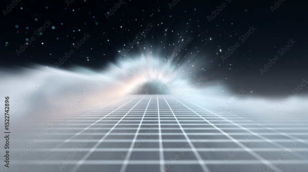 Poster abstract optical wave distortion grid blending into soft light