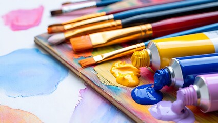 Vibrant Acrylic Painting Supplies Brushes, Paints, and Palette