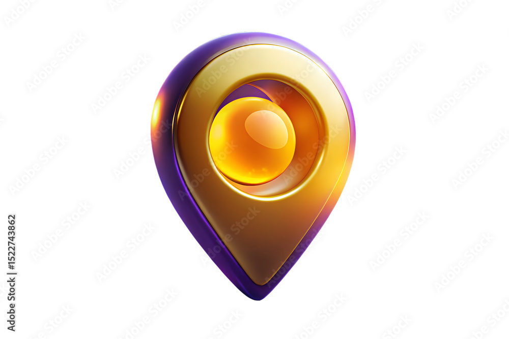 Poster golden 3d location pin icon glossy, elegant navigation marker for maps and gps