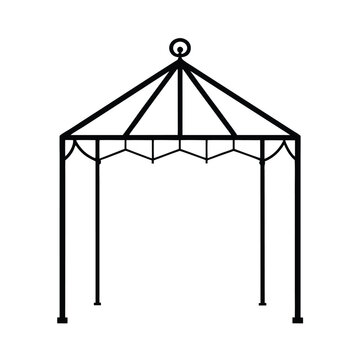 recommend clip art: Simple black and white line art of an outdoor gazebo structure with ornamental design