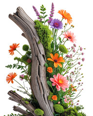 Decorative ekibana made of dry wood and bright colors
