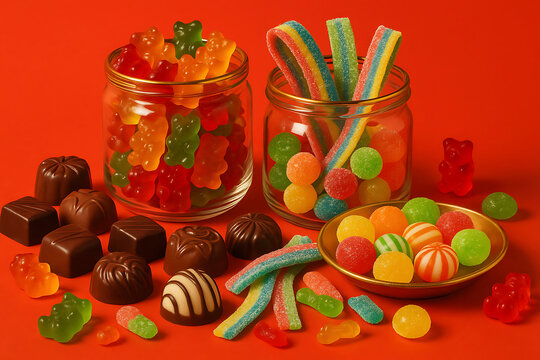 Delicious Assorted Candies and Chocolates A Vibrant Wallpaper Background