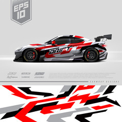 Racing car wrap design vector. Graphic abstract stripe racing background kit designs for wrap vehicle, race car, rally, adventure and livery. Full vector eps 10	
