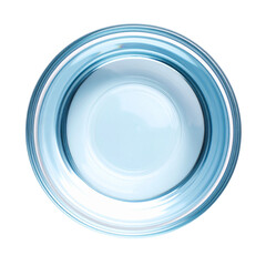 A clear glass bowl viewed from above, showcasing its circular shape and smooth surface.