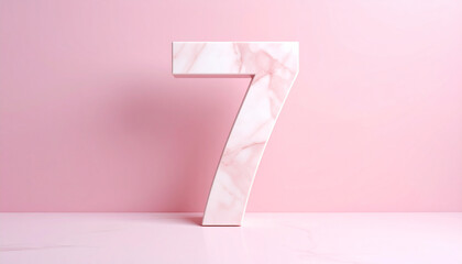 Elegant pink marble number 7 seven on pink backdrop. Modern minimalist design.