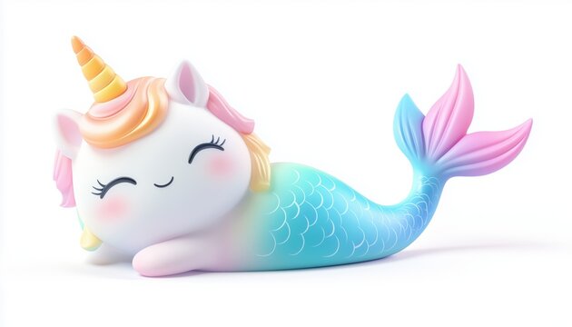 Beautiful Summer Print Featuring Magical Creatures: Unicorn, Cat-Mermaid, Unicorn-Mermaid, Dragon, Narwhal. Handwritten Quotes Add A Touch Of Whimsy - Mermaid Vibes.