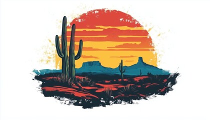 Vintage Arizona Desert State T-Shirt Graphic Featuring Retro Artwork For Clothing, Decals, Patches, Posters, And More. Perfect For Southwestern Style.