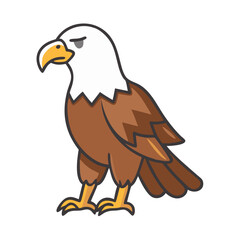 Fototapeta premium Cartoon eagle standing with a serious expression on a white background 
