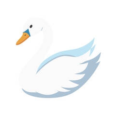 Fototapeta premium Cartoon swan swimming with white feathers and blue accents 
