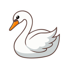 Fototapeta premium Cartoon swan swimming with a simple design and white feathers 