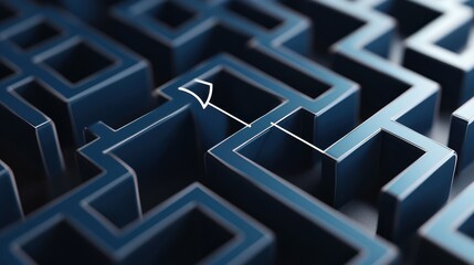Strategic planning, maze with path as upward graph line, 3D illustration. 