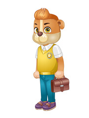 Vector illustration of yellow dog office worker character. Cute, furry.