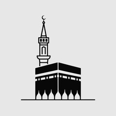 Obraz premium Simple black line art illustration of the kaaba in mecca a minimalist design representing the holy mosque and its minaret for religious concepts