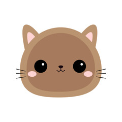 Cute Siamese cat face head round icon. Kawaii kitten, kitty. Cartoon funny baby character. Happy emotion. Sticker print. Flat design. White background. Isolated. Vector illustration