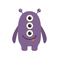 Violet Monster icon. Happy Halloween. Funny cartoon kawaii baby character. Smiling face. Cute colorful monsters silhouette. Horns, teeth, eyes, hands. Flat design. Childish style. White background. Ve