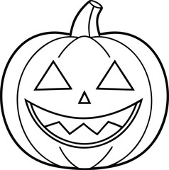 Smiling Halloween Pumpkin Line Art Vector – Jack-o'-Lantern Outline Illustration
