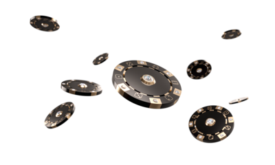 Luxurious black casino chips with diamonds 3d