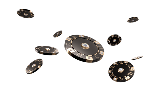 Luxurious black casino chips with diamonds 3d