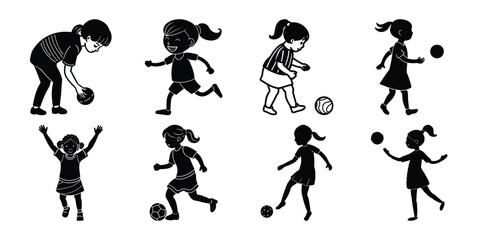 Girls Fun Ball Play Vector Silhouette Bundle – Set 5