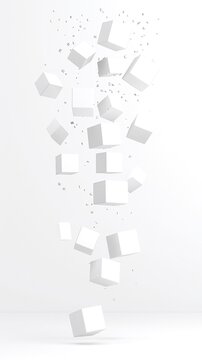 Fototapeta Tilted White Cubes Falling on Soft White Background