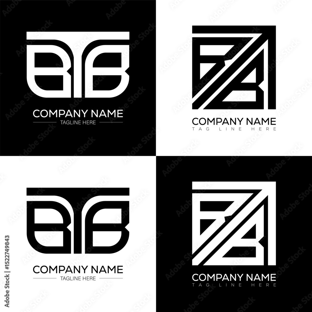 Poster btb minimalist and classic logo set design. btb flat and simple style with black and white color var