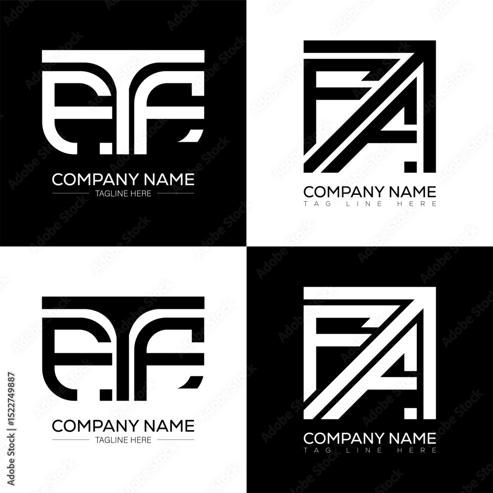 Poster ftf minimalist and classic logo set design. ftf flat and simple style with black and white color var