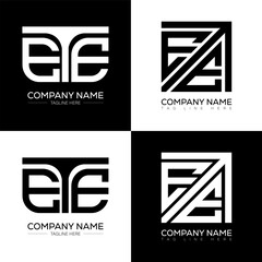 ETE minimalist and classic logo set design. ETE flat and simple style with black and white color variation letter logo set in one artboard.
