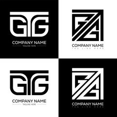 GTG minimalist and classic logo set design. GTG flat and simple style with black and white color variation letter logo set in one artboard.