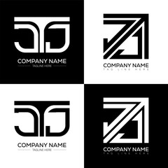 JTJ minimalist and classic logo set design. JTJ flat and simple style with black and white color variation letter logo set in one artboard.