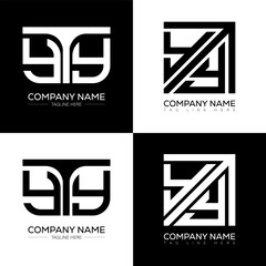 YTY minimalist and classic logo set design. YTY flat and simple style with black and white color variation letter logo set in one artboard.