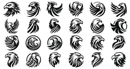 Majestic eagle heads vector illustration, black and white, logo design elements