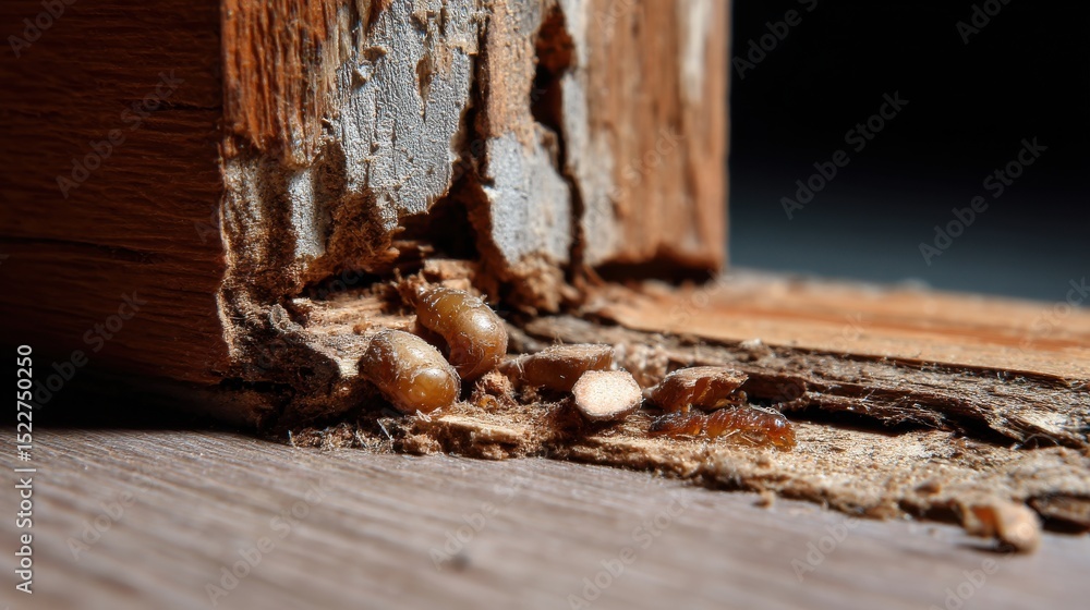 Poster a wood grain with a few bugs crawling out of it